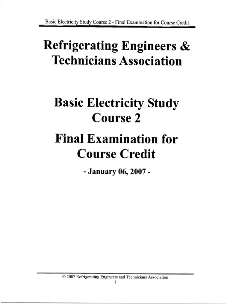 Basic Electricity Course 2 Final Examination PDF