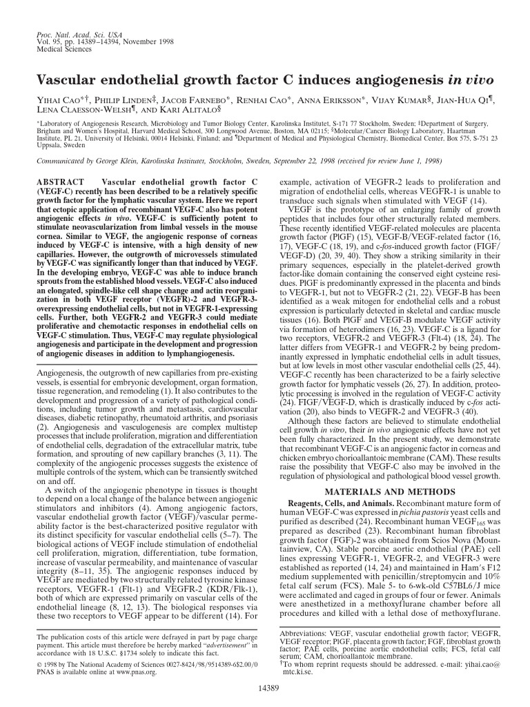 Vascular Endothelial Growth Factor C Ind | PDF
