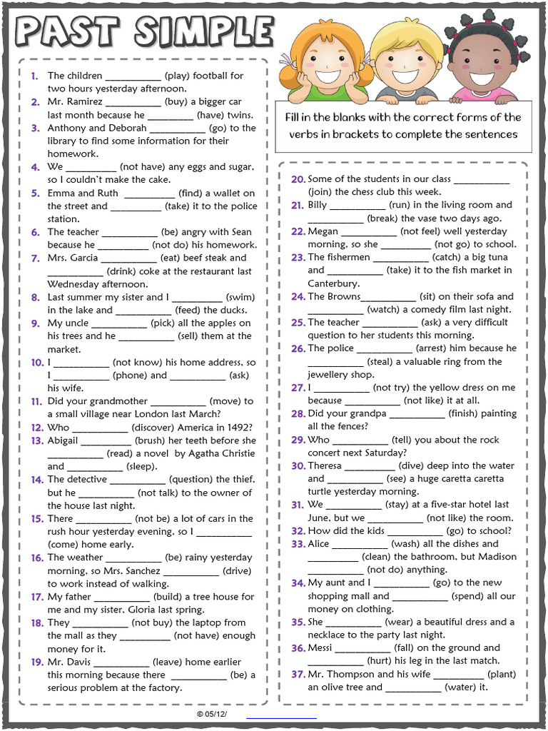 Past Simple Tense Esl Printable Gap Fill Exercise Worksheet | PDF