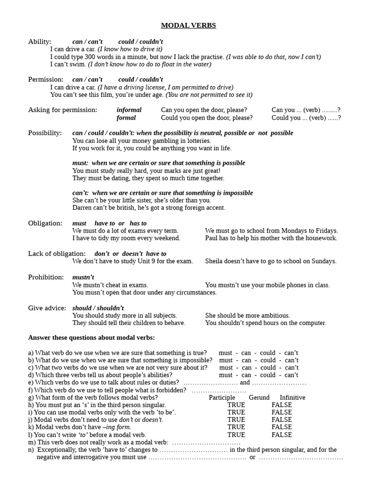 Modal Verbs 3 ESO | PDF