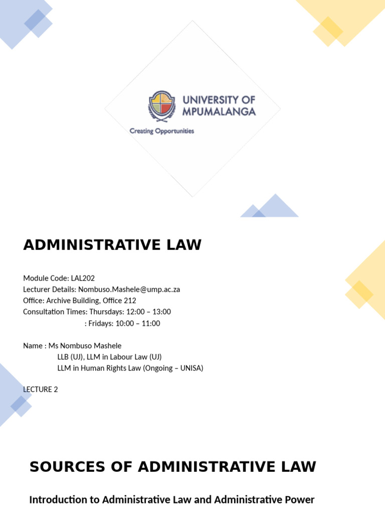 LAL202 - Lecture 2 - Sources of Administrative Law | PDF