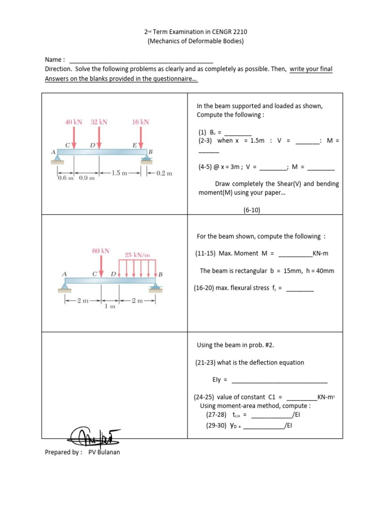 Cengr 2210 Mechanics Exam Problems Pdf Teaching Methods Materials