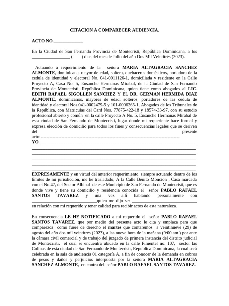 Citacion A Comparecer Audiencia (Pablo) | PDF