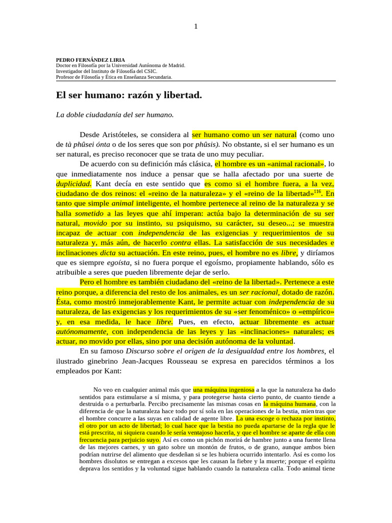 Libertad y razón en el ser humano | PDF | Moralidad | Razón