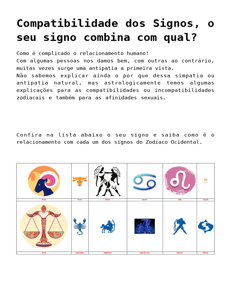Compatibilidade Dos Signos, o Seu Signo Combina Com Qual | PDF