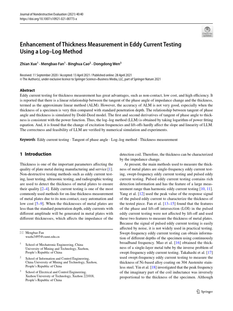 Enhancement of Thickness Measurement in Eddy Current Testing Using A ...