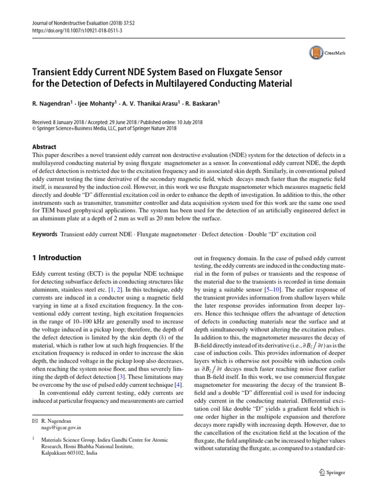 Transient Eddy Current NDE System Based On Fluxgate Sensor For The ...