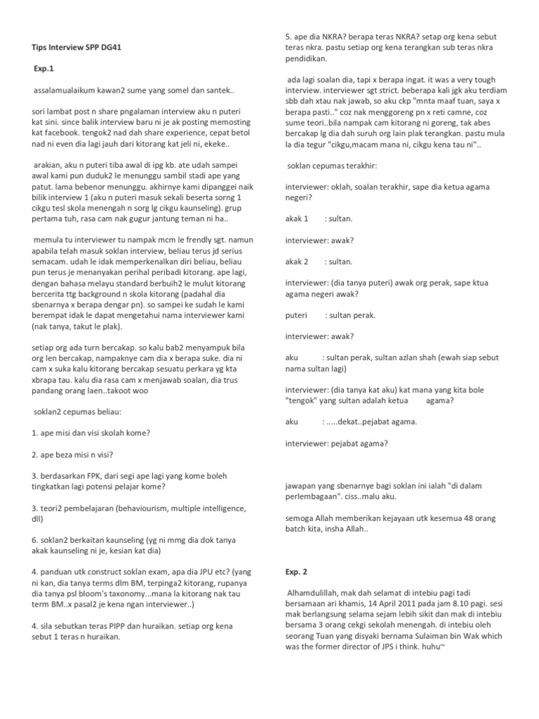 Tips Interview SPP DG41 | PDF