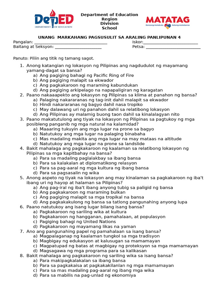 Q1 G4 Exam Ap | PDF
