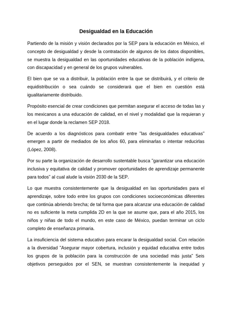 Desigualdad Escolar en México | PDF | Desigualdad social | Salud y ...