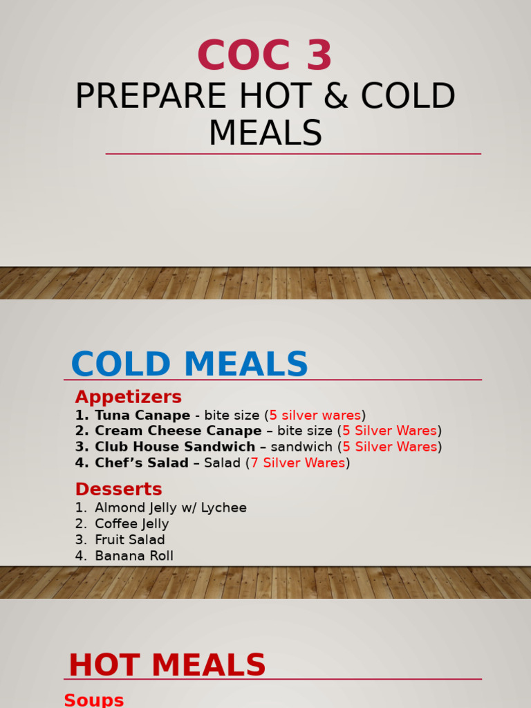 Coc3 Prepare Hot and Cold Meals | PDF