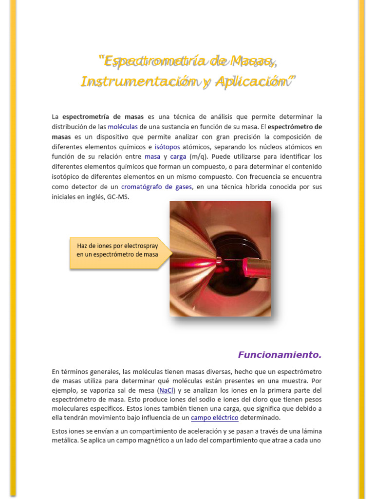 Espectroscopia de Masas, Instrumentacion y Aplicacion. | PDF ...