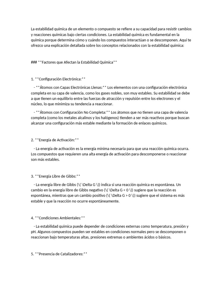 Estabilidad Quimica | PDF
