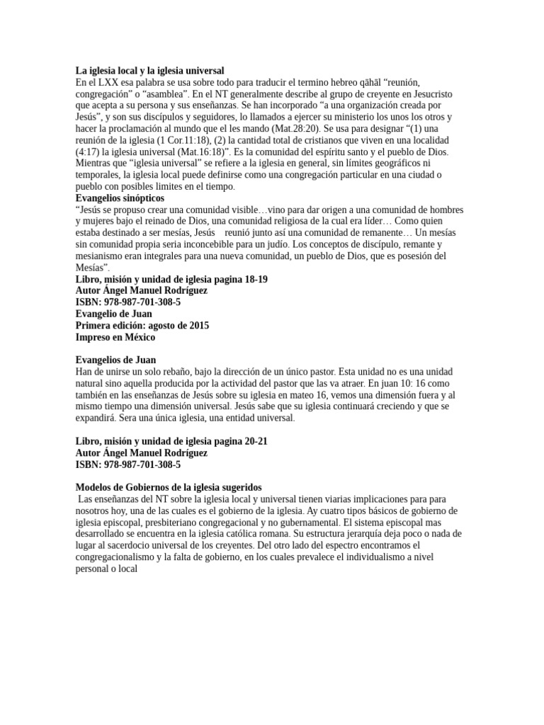La Iglesia Local y La Iglesia Universal | PDF