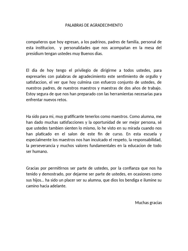 Palabras de Agradecimiento | PDF | Salud y bienestar