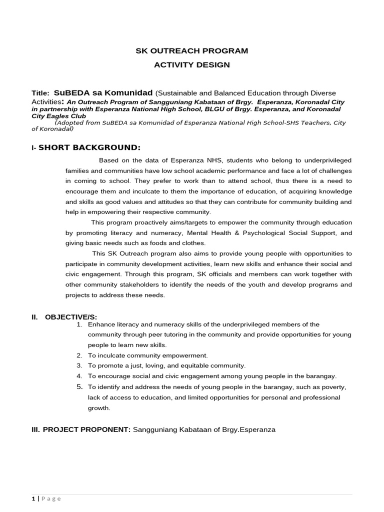 activity-Design-for-SUBEDA-SK Adoption | PDF
