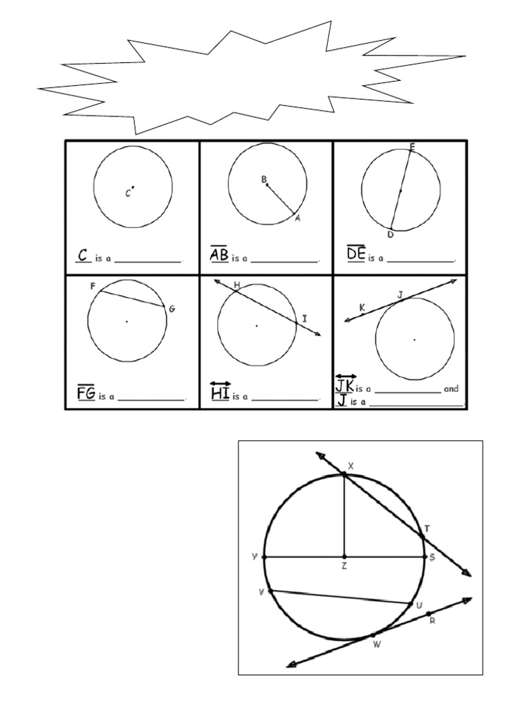 Class Work 1A Unit 4 3.4 Graphic Organizer For Parts of A Circle | PDF