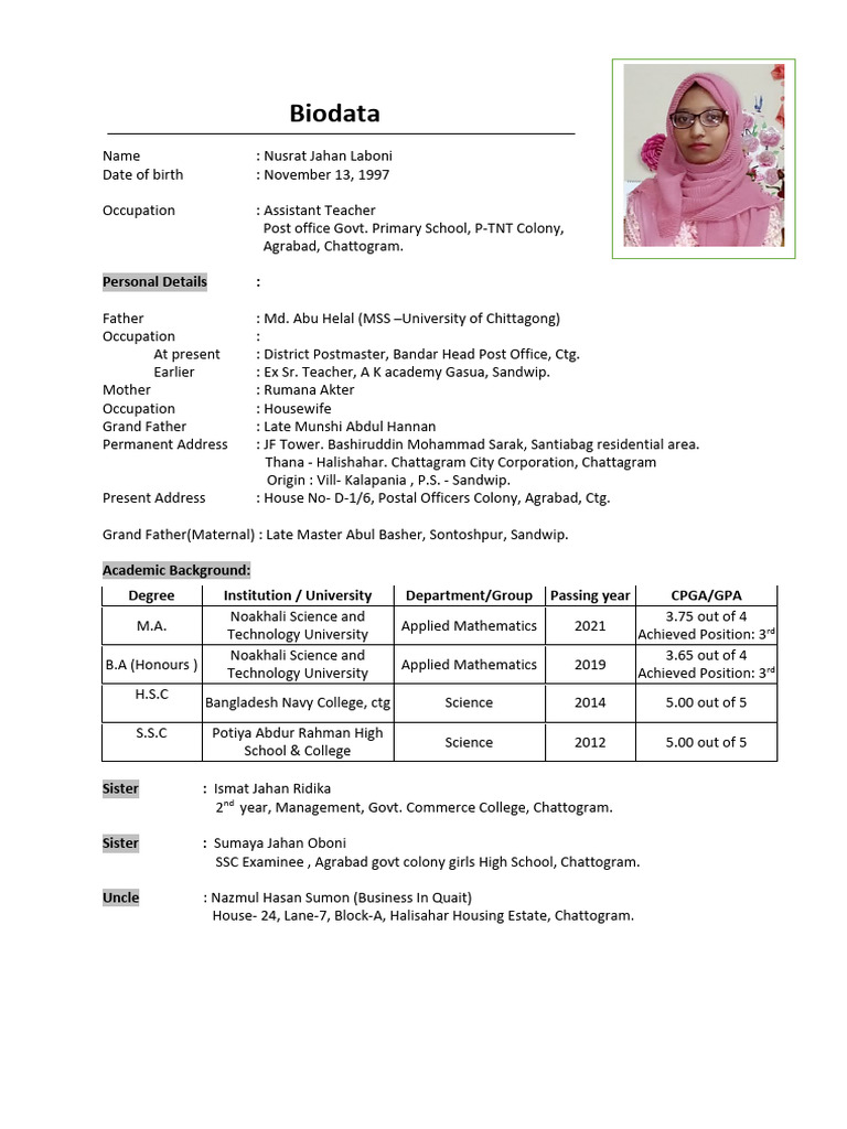 Laboni Biodata | PDF