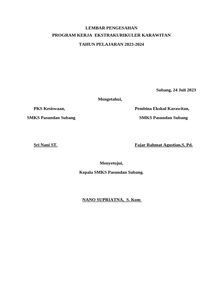 Program Eskul Karawitan SMK Pasundan | PDF