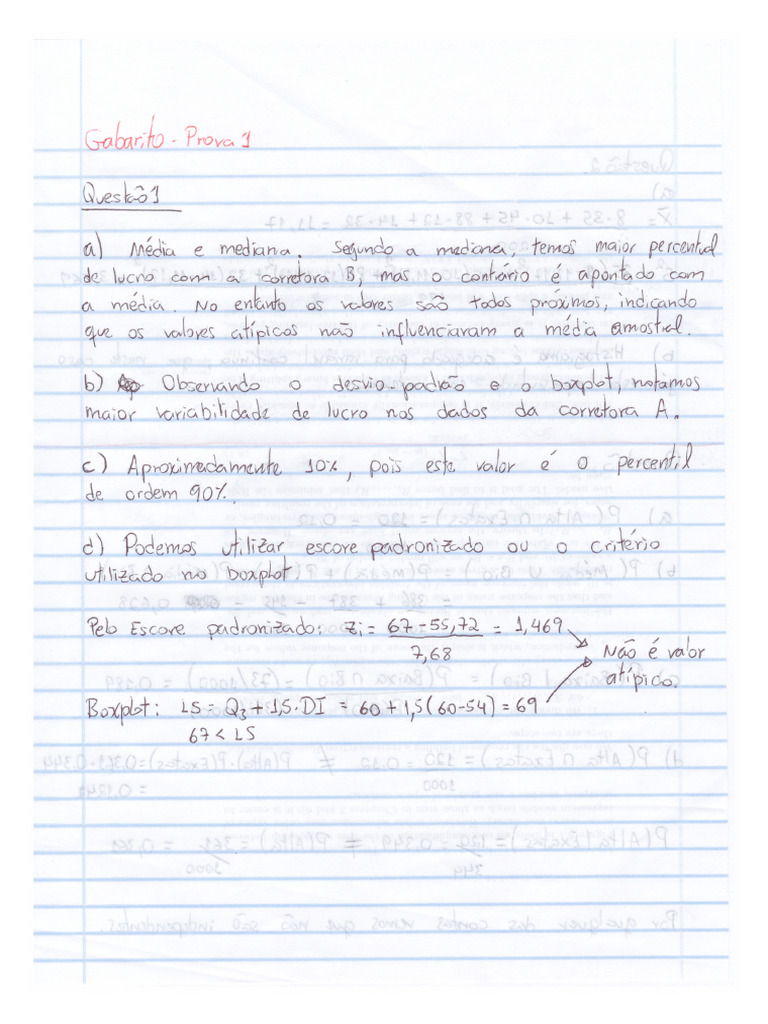 Gabarito Prova 1 | PDF