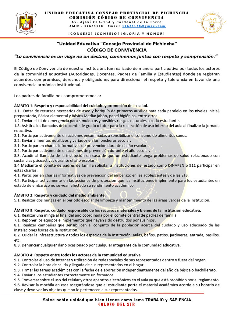 Código de Convivencia Compromisos Padres de Familia | PDF