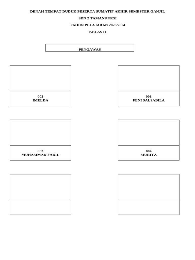 Denah Tempat Duduk Peserta Ujian Akhir Sekolah 2024 Pdf
