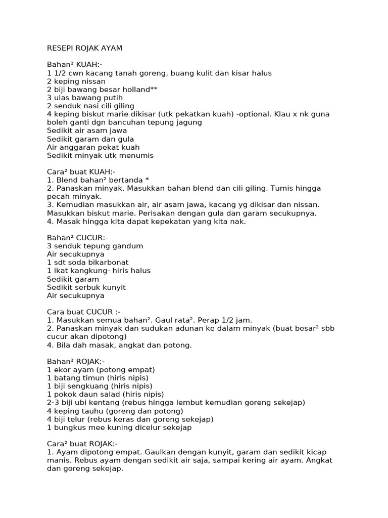 Resepi Rojak Ayam | PDF