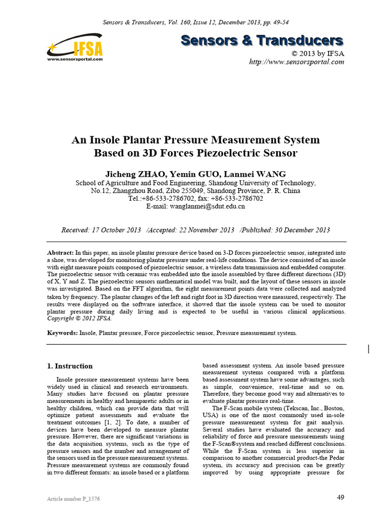 An Insole Plantar Pressure Measurement System Base | PDF