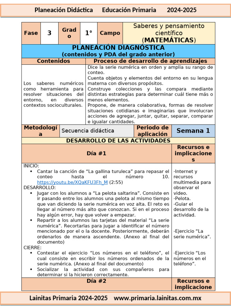 1er Grado Septiembre 09 Matemáticas Planeación 2024 2025 | PDF