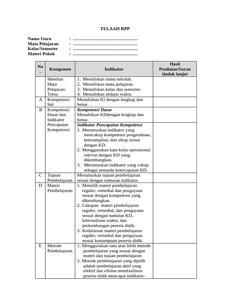Format Telaah RPP | PDF
