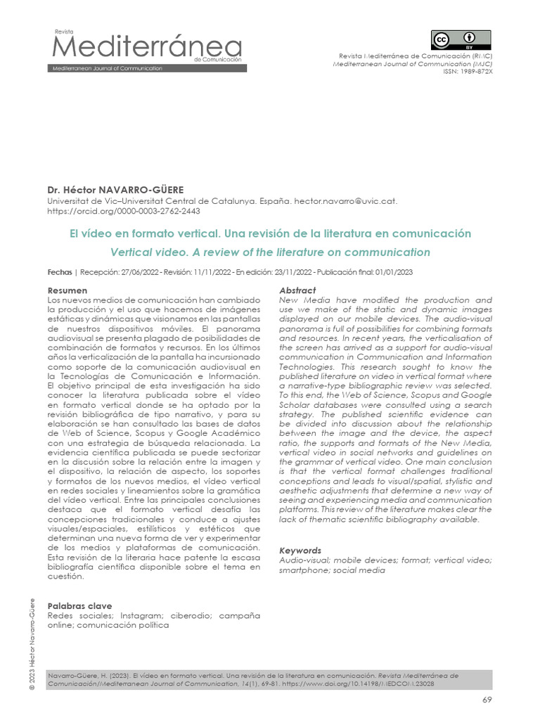 El Video en Formato Vertical Una Revision de La Li | PDF