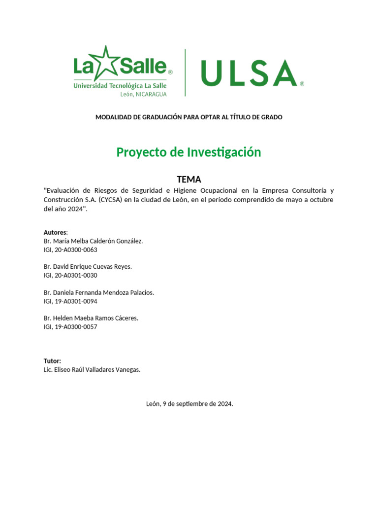 CYCSA Formato de Presentación de Protocolo de Proyecto de Investigación ...