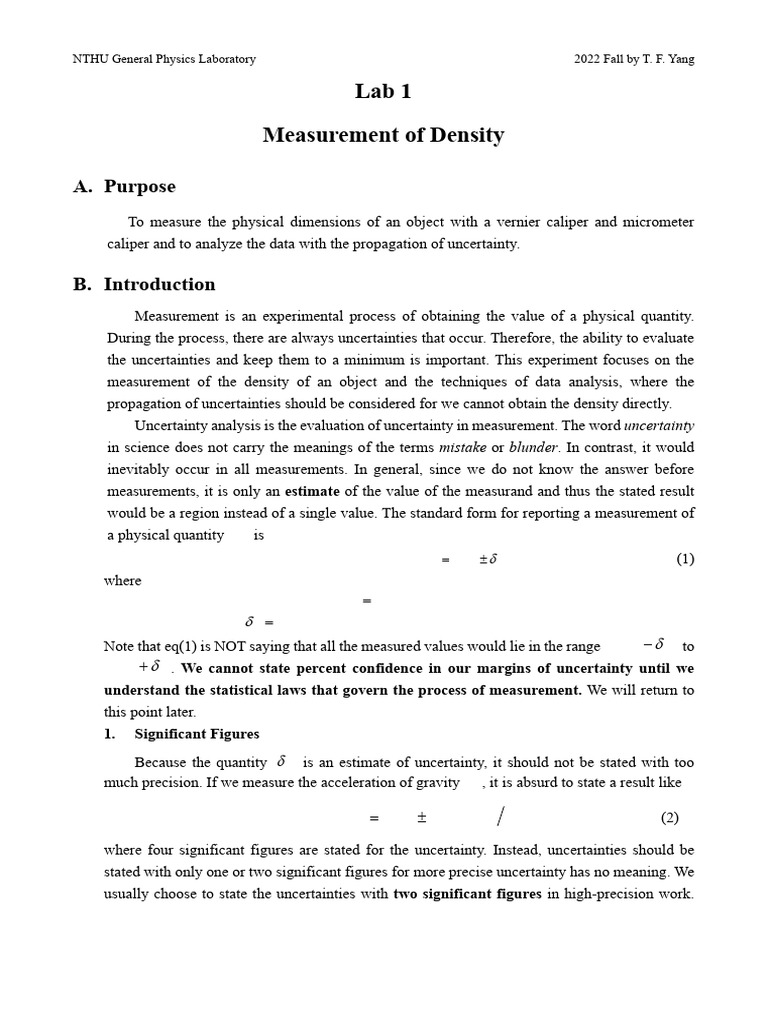 Lab 01 Measurement of Density - en | PDF