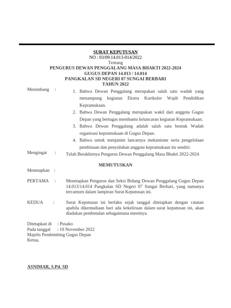 SURAT KEPUTUSAN DEWAN KEHORMATAN PRAMUKA | PDF
