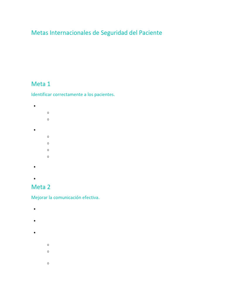 Metas Internacionales De Seguridad Del Paciente Pdf Seguridad Del