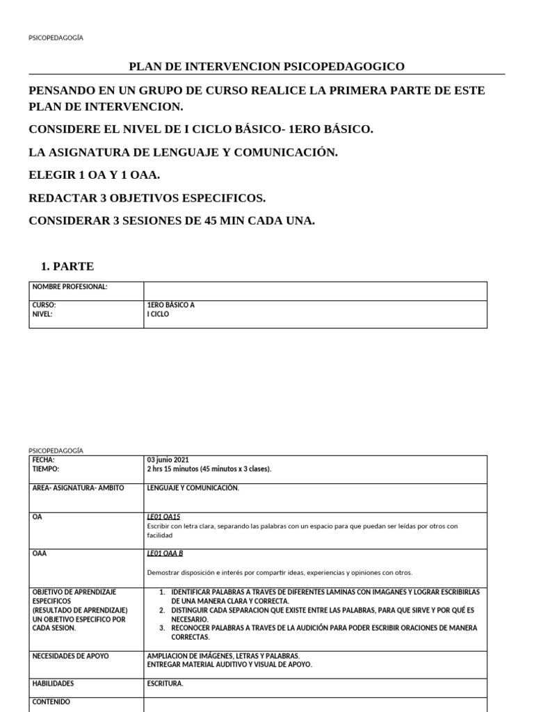 Plan de Intervencion Psicopedagogico | PDF | Evaluación | Aprendizaje