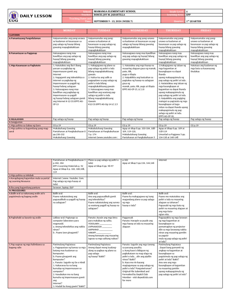 DLL - Epp 5 - Q1 - W7 | PDF