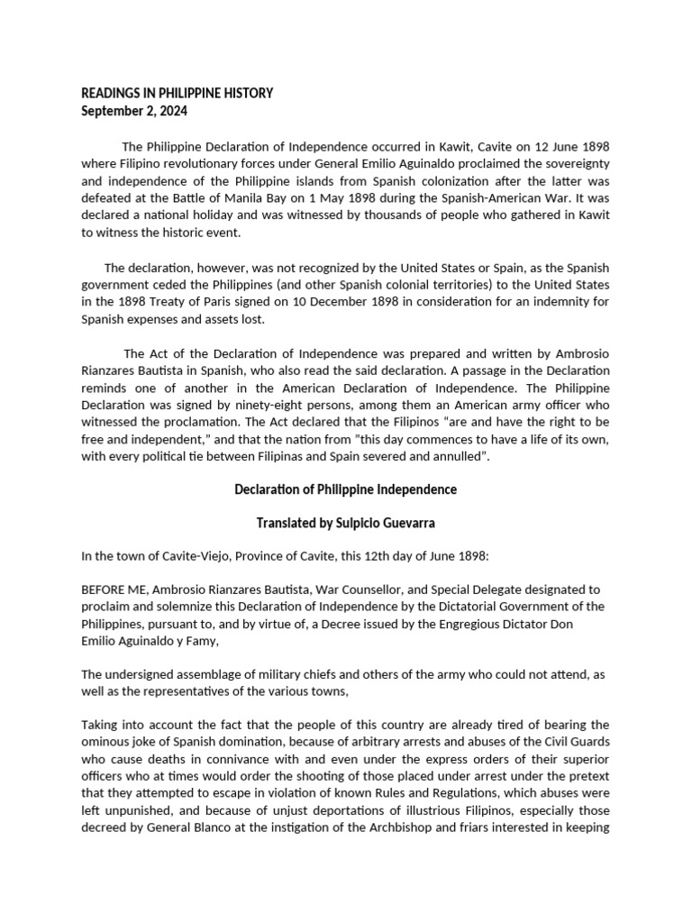 Philippine Declaration of Independence | PDF | Philippines | Politics