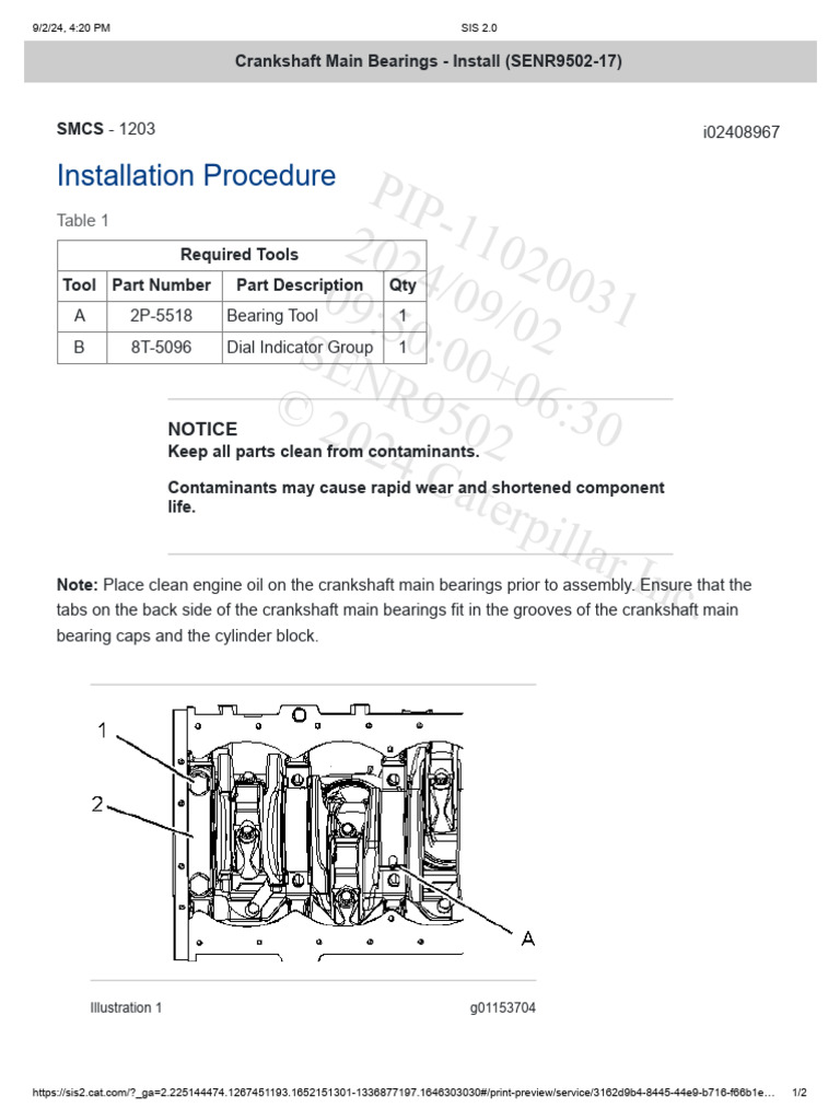 Crankshaft Main Bearings - Install For C9 Engine | PDF