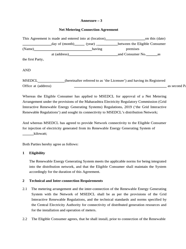 Net Metering Agreement with MSEDCL | PDF | Electrical Grid | Electric ...