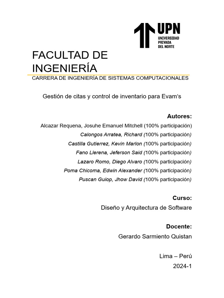 2024-1 ISC-Informe Proyecto+Final Diseño+y+Arquitectura+de+Software+ | PDF