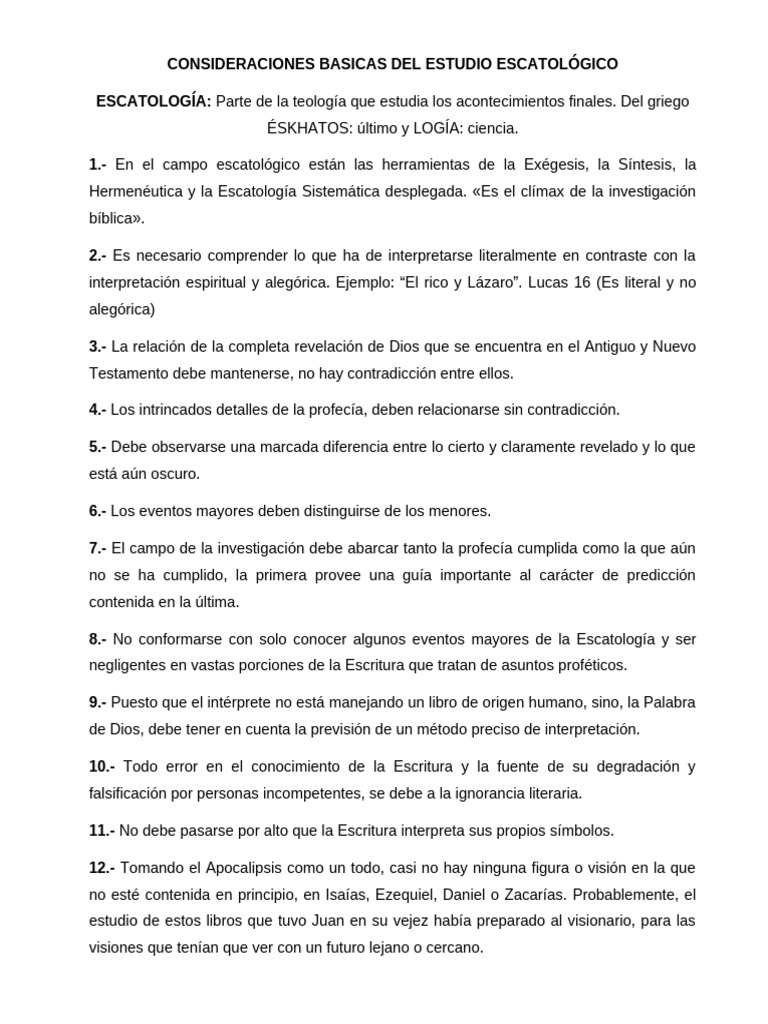 Consideraciones Basicas Del Estudio Escatológico | PDF