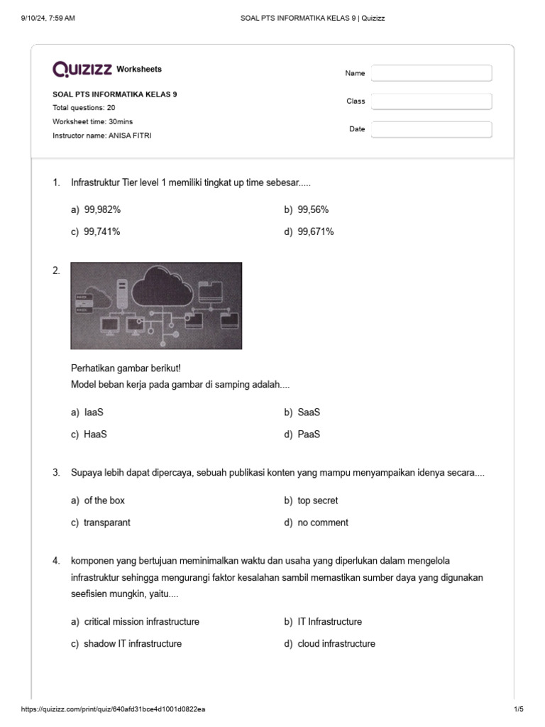 Soal Pts Informatika Kelas 9 Quizizz Pdf