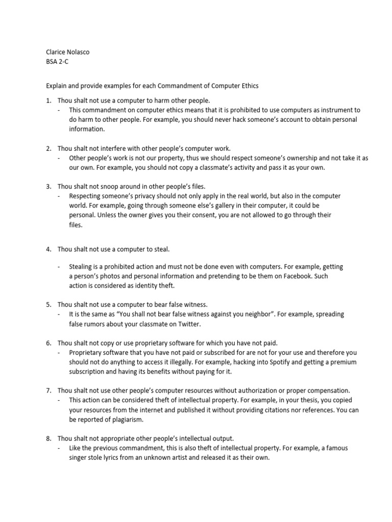 Ten commandments of computer ethics activity pdf
