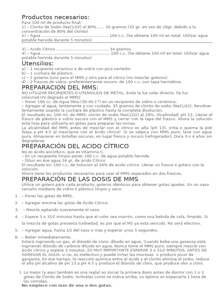 Preparação de MMS e Ácido Cítrico | PDF | Substancias químicas | Química