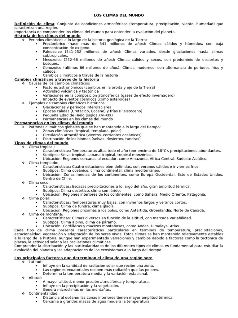 Ficha Informativa Los Climas y Biomas Del Mundo | PDF