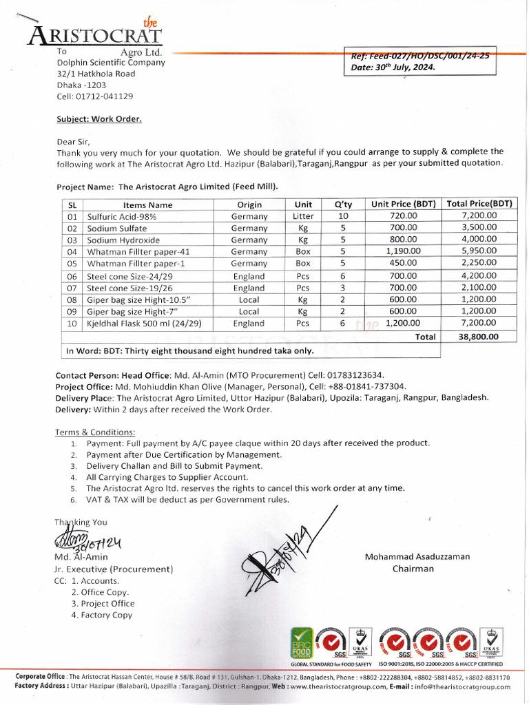Work Order For Dolphin Scientific (Lab Item) | PDF