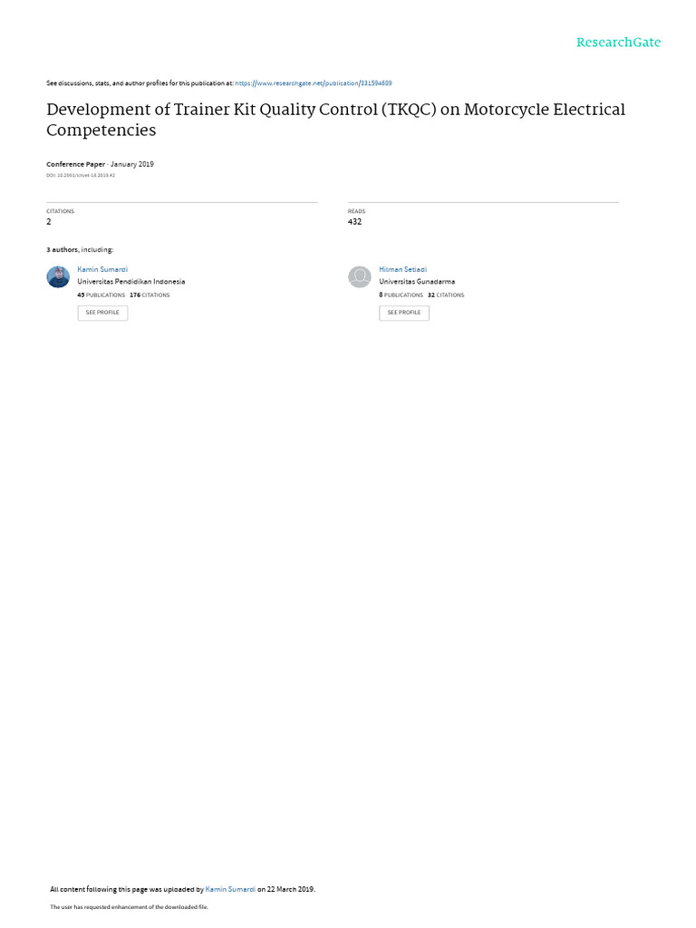 Development of Trainer Kit Quality Control TKQC On | PDF