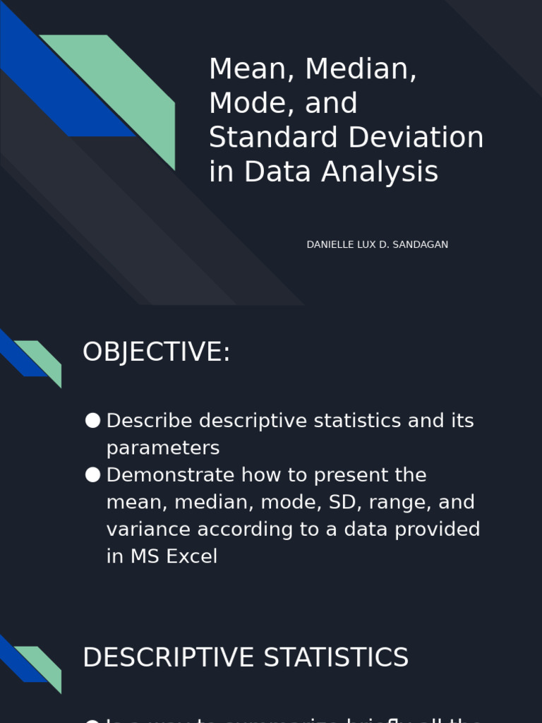 Mean Median Mode and Standard Deviation in Data Analysis | PDF