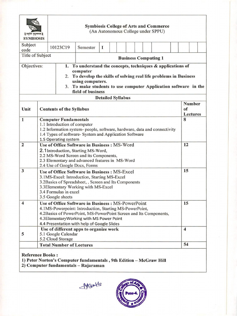 Business Computing Course Syllabus | PDF | Microsoft Excel | Microsoft ...